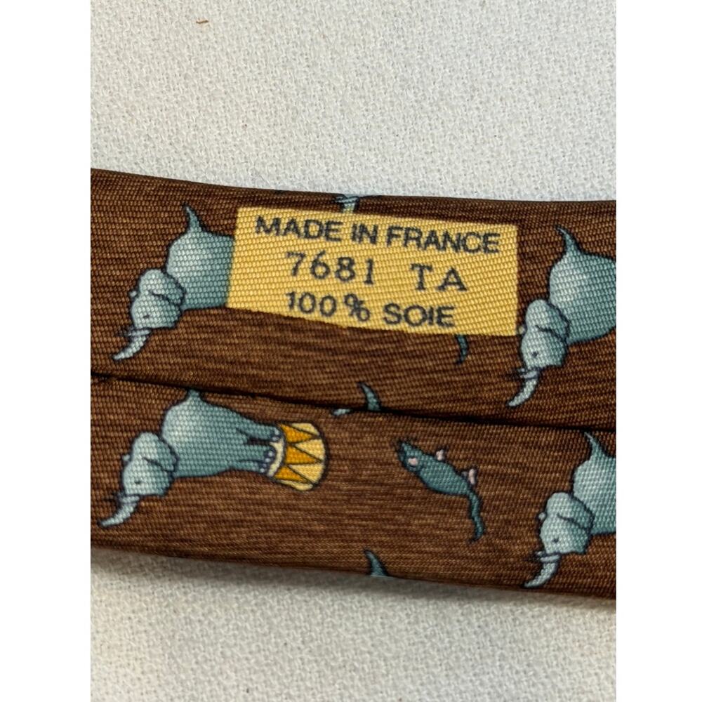 Vintage Hermes Paris Tie Silk Tie - Elephants and Mice Motif c. late 1980s-1990s - Picture 4 of 5